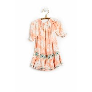 Skemo Salmon Girls Mandala Off Shoulder Dress With Turquoise Gold Embroidery M